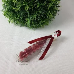 Clearance Gastgeschenk mit 5 Seifenherzen i. Reagenzglas - Bordeaux - Waldbeere Gastgeschenke