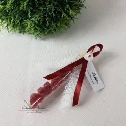 Clearance Gastgeschenk mit 5 Seifenherzen i. Reagenzglas - Bordeaux - Waldbeere Gastgeschenke