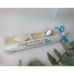 Online Gastgeschenk zur Kommunion - Konfirmation - Stabkerze personalisiert und Seifenfisch - TÜRKIS Gastgeschenke