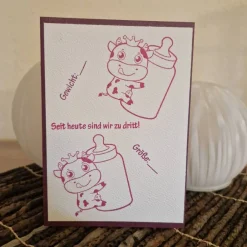 Discount Geburtskarte / Kuh Babykarte / Babykarte Tiermotive / Kuh Motiv Babykarte / süße Kuh / Babyflasche / Geburt Ankündigung Glückwunschkarten