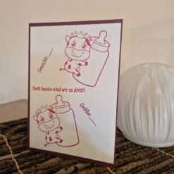 Discount Geburtskarte / Kuh Babykarte / Babykarte Tiermotive / Kuh Motiv Babykarte / süße Kuh / Babyflasche / Geburt Ankündigung Glückwunschkarten