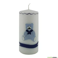 Clearance Geburtskerze personalisierbar mit blauem Bärchen, Geschenk Geburt mit Namen, Geburt Jungen, Babygeschenk blau Geschenke