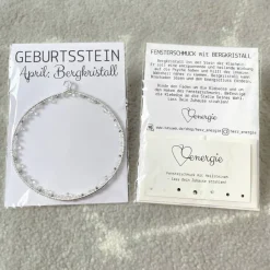 Best Geburtsstein April - Fensterdeko mit Heilstein Bergkristall - Karte zum Geburtstag oder zur Geburt Geschenke