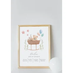 Outlet Geburtstafel Bär | Geburtsdaten Poster Babybett | Geburtsposter Babywiege | Geburtsanzeige | Geburtsbild | personalisier Dekoration