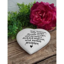 Discount Gedenkstein, Grabschmuck, Grabstein, 15 x 14 cm, Trauer, Herz, Spruch, Beton, frostfest, Gedenksteine