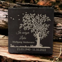 Outlet Gedenktafel/ Grabschmuck aus Schiefer, Baum, Personalisiert Gedenksteine