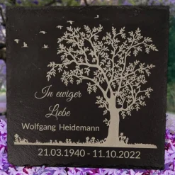 Outlet Gedenktafel/ Grabschmuck aus Schiefer, Baum, Personalisiert Gedenksteine