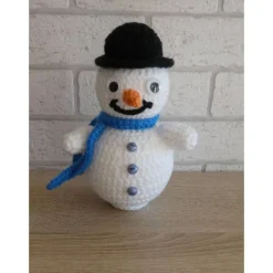 Outlet Gehäkelter Schneemann mit blauem Schal (Weihnachtsdeko) Winter