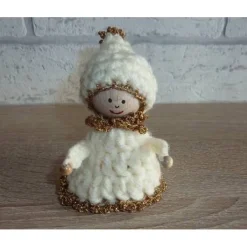 Weihnachtsdeko|CreativBaer gehäkelter Wichtel - wollweiß-gold (9 cm x 6 cm)