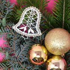 Discount geklöppelter Christbaumschmuck Glocke 5 weiß-gold Geschenkeanhänger