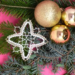 Sale geklöppelter Christbaumschmuck Ornament 2 weiß-gold Baumschmuck