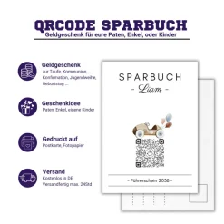 Clearance Geldgeschenk | Personalisiertes Sparbuch | QrCode Postkarte DIN A6 inkl. Briefumschlag & Anhänger | Führerschein Geldgeschenke