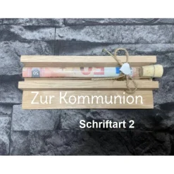 Discount Geldgeschenk • Zur Kommunion • Reagenzglas • Geschenkverpackung aus Holz • Eiche • Klötzchen Geldgeschenke