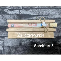 Discount Geldgeschenk • Zur Kommunion • Reagenzglas • Geschenkverpackung aus Holz • Eiche • Klötzchen Geldgeschenke