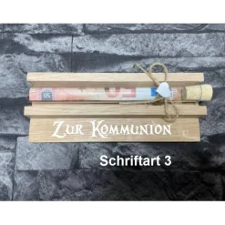 Discount Geldgeschenk • Zur Kommunion • Reagenzglas • Geschenkverpackung aus Holz • Eiche • Klötzchen Geldgeschenke