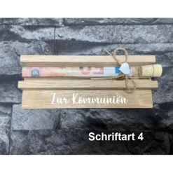 Discount Geldgeschenk • Zur Kommunion • Reagenzglas • Geschenkverpackung aus Holz • Eiche • Klötzchen Geldgeschenke