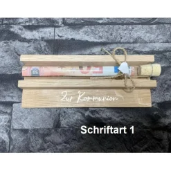 Discount Geldgeschenk • Zur Kommunion • Reagenzglas • Geschenkverpackung aus Holz • Eiche • Klötzchen Geldgeschenke