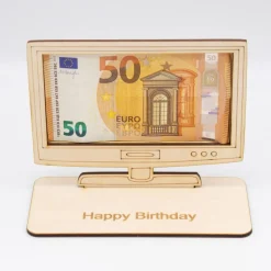 Outlet Geldgeschenk Fernseher / Flachbildschirm - aus Holz personalisiert Geldgeschenke