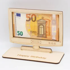 Outlet Geldgeschenk Fernseher / Flachbildschirm - aus Holz personalisiert Geldgeschenke