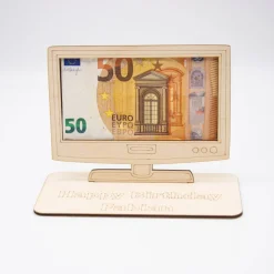 Outlet Geldgeschenk Fernseher / Flachbildschirm - aus Holz personalisiert Geldgeschenke