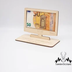 Outlet Geldgeschenk Fernseher / Flachbildschirm - aus Holz personalisiert Geldgeschenke