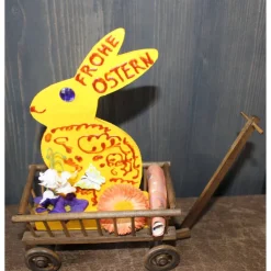 Outlet Geldgeschenk HASERL IM LEITERWAGEN zu Ostern Holzosterhase in einem kleinen Leiterwagen, bemalt mit Acrylfarben Osterhasen