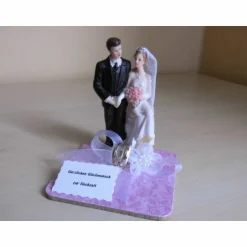 Online Geldgeschenk Hochzeit rosa – Kreative Geschenkidee auf Korkuntersetzer mit Brautpaar & Blumenranken Geldgeschenke