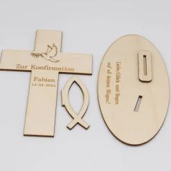 Sale Geldgeschenk Konfirmation - Kreuz - aus Holz personalisiert Geldgeschenke