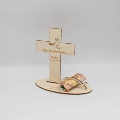 Sale Geldgeschenk Konfirmation - Kreuz - aus Holz personalisiert Geldgeschenke