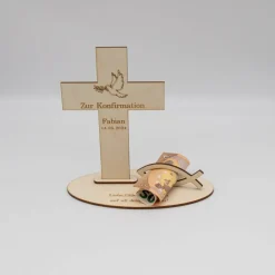 Sale Geldgeschenk Konfirmation - Kreuz - aus Holz personalisiert Geldgeschenke