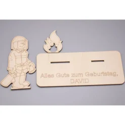 Sale Geldgeschenk mit Feuerwehrmann - aus Holz personalisiert Geldgeschenke