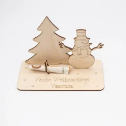 Clearance Geldgeschenk Schneemann mit Tannenbaum - aus Holz personalisiert Geldgeschenke