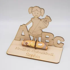 Online Geldgeschenk Schulanfang Mädchen - aus Holz personalisiert Kinder Einschulung