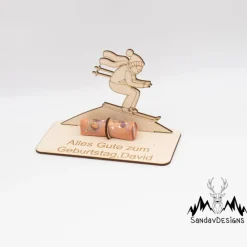 Sale Geldgeschenk Skifahrer - aus Holz personalisiert Geldgeschenke