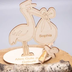 Outlet Geldgeschenk Storch - aus Holz personalisiert Geldgeschenke