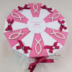 Geldgeschenke|CreativAnita Geldgeschenk Torte Taufe Kommunion ROSA-WEISS