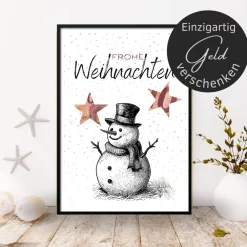 Best Geldgeschenk Weihnachten Schneemann schwarz weiß |  Geschenkidee Weihnachtsgeld | Wunscherfüller Geld Stern Geldgeschenke