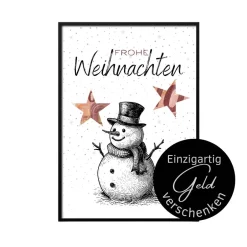 Best Geldgeschenk Weihnachten Schneemann schwarz weiß |  Geschenkidee Weihnachtsgeld | Wunscherfüller Geld Stern Geldgeschenke
