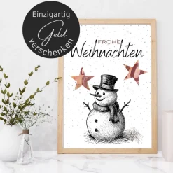 Best Geldgeschenk Weihnachten Schneemann schwarz weiß |  Geschenkidee Weihnachtsgeld | Wunscherfüller Geld Stern Geldgeschenke