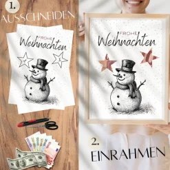 Best Geldgeschenk Weihnachten Schneemann schwarz weiß |  Geschenkidee Weihnachtsgeld | Wunscherfüller Geld Stern Geldgeschenke