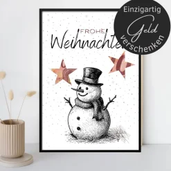 Best Geldgeschenk Weihnachten Schneemann schwarz weiß |  Geschenkidee Weihnachtsgeld | Wunscherfüller Geld Stern Geldgeschenke