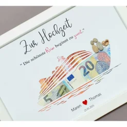 Geldgeschenke|Lovely picture frame & more Geldgeschenk zur Hochzeit: Personalisiertes Steinbild Hochzeitsschiff – Hochzeitsgeschenk Reisen & Kreuzfahrt