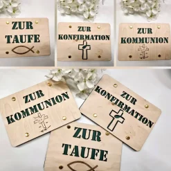 Discount Geldgeschenk zur Taufe, Kommunion, Konfirmation aus 3 mm Sperrholz mit Kartonhintergrund Geldgeschenke