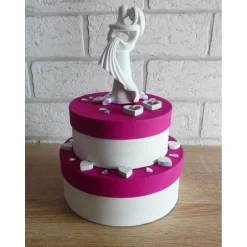 Clearance Geldgeschenkverpackung zweistöckige Torte mit Brautpaar und Verzierungen (pink-weiß) Hochzeitsgeschenke