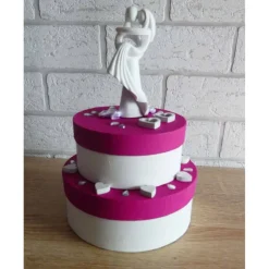 Clearance Geldgeschenkverpackung zweistöckige Torte mit Brautpaar und Verzierungen (pink-weiß) Hochzeitsgeschenke