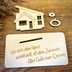 Outlet Geldscheinhalter Haus, Hausbau, Einweihung, Richtfest, Geburtstag, Geschenk, Wunschtext, Personalisierbar Geschenke
