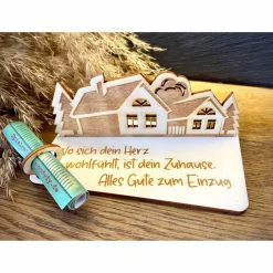 Online Geldscheinhalter Haus, Hausbau, Einweihung, Richtfest, Geburtstag, Geschenk, Wunschtext, Personalisierbar Geschenke