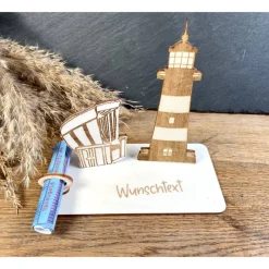 Outlet Geldscheinhalter Leuchtturm, Strandkorb, Ostsee, Geldgeschenk, Geburtstag, Geschenk, Wunschtext, Personalisierbar Geschenke