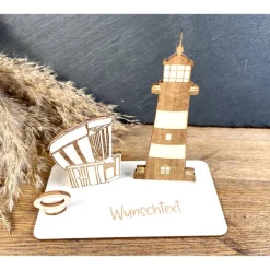 Outlet Geldscheinhalter Leuchtturm, Strandkorb, Ostsee, Geldgeschenk, Geburtstag, Geschenk, Wunschtext, Personalisierbar Geschenke