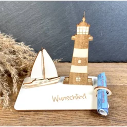 Best Geldscheinhalter Leuchtturm, Segelboot, Ostsee, Geldgeschenk, Geburtstag, Geschenk, Wunschtext, Personalisierbar Geschenke
